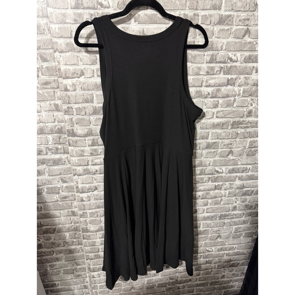 Torrid Mini High Neck Tank Skater Dress Deep Black Ribbed Pockets 3 3X 22-24 - Picture 2 of 4